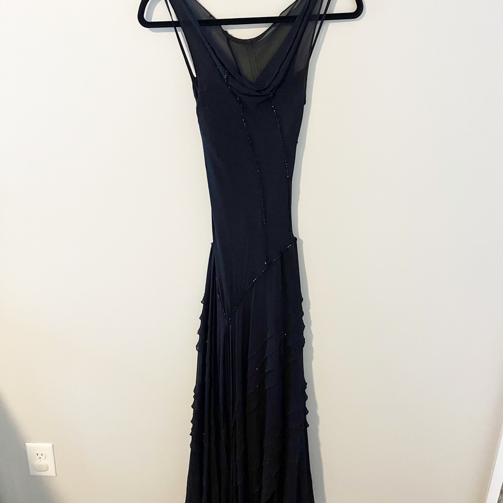 White House Black Market Black Silk Handkerchief Hem Maxi Dress Witchycore 2